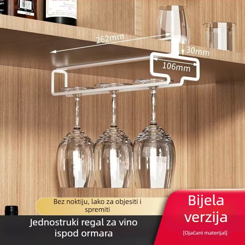 Zidni držač za čaše vina, bez bušenja, karbonska čelika, retro luksuzni stil, težina oko 170 g