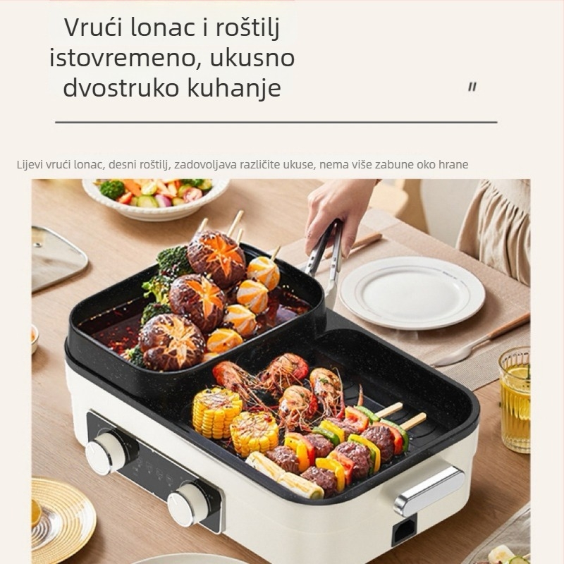 All-in-One električni lonac i grill, 1200–1500W, aluminijska legura, 3–4 porcije, kvadratni dizajn, 50 × 30,5 × 19 cm, regulacija temperature
