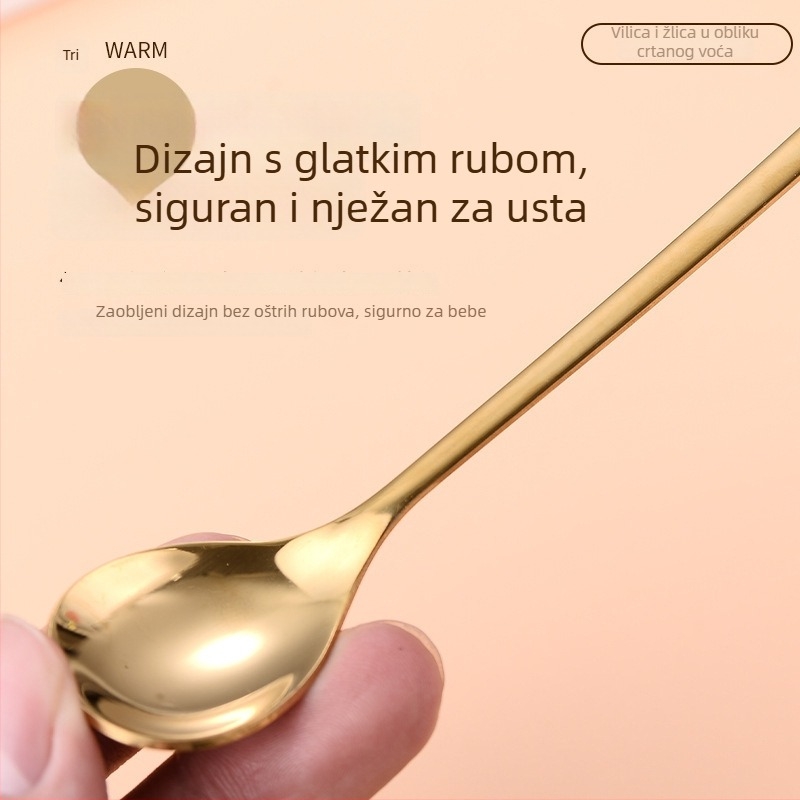 Set žlice i vilice od nehrđajućeg čelika 410, kreativni karikaturalni dizajn, ogledni finiš; mogućnost ispisa logotipa i prilagođavanja.