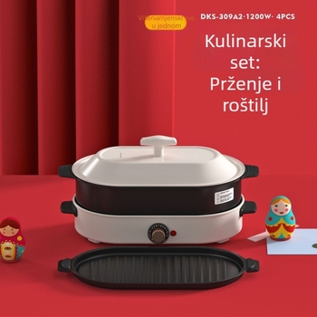 Električna posuda i grill – keramičko tijelo, 1201–1500W, kapacitet 4–5 L, funkcije: prženje, kuhanje, gulaš, hot pot, teppanyaki