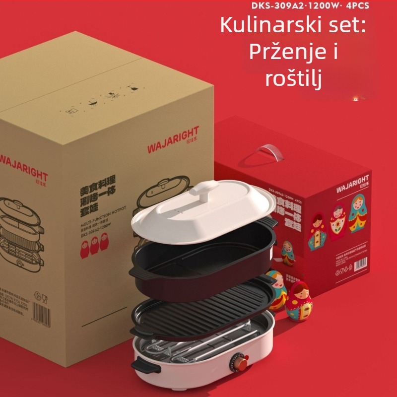 Električna posuda i grill – keramičko tijelo, 1201–1500W, kapacitet 4–5 L, funkcije: prženje, kuhanje, gulaš, hot pot, teppanyaki