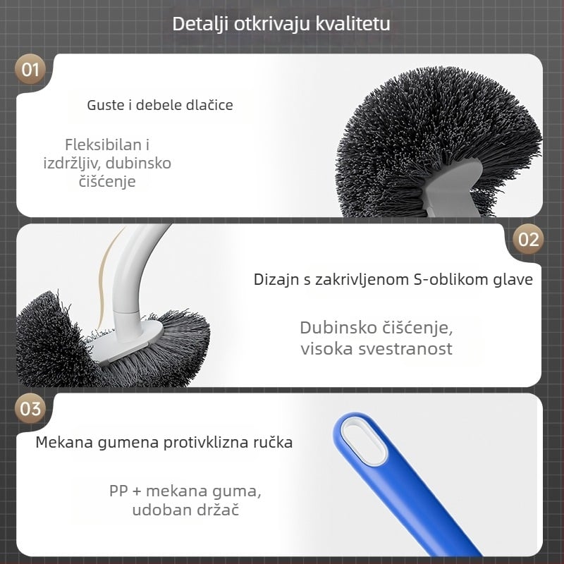 Četka za zahod s dugačkom drškom, zidna montaža, plastična konstrukcija, jedno pakiranje, za teško dostupne kutove