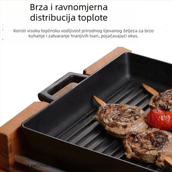 Gril tava od lijevanog željeza s dvije ručke, nepidljiva površina, debelo tijelo; za prženje, duboko prženje i pirjanje; kompatibilno s plinskim i indukcijskim pločama