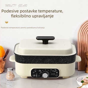 Električni višefunkcijski lonac 4–5 L, snaga 1200–1500 W, unutarnja posuda od aluminijske zlitine, regulacija temperature i zaštita od suhog paljenja