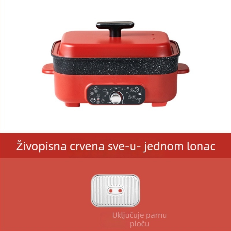 Električni višefunkcijski lonac 4–5 L, snaga 1200–1500 W, unutarnja posuda od aluminijske zlitine, regulacija temperature i zaštita od suhog paljenja