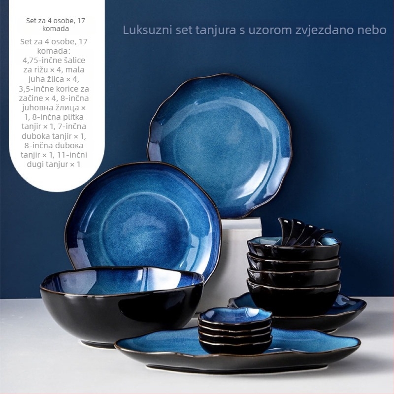 Komplet keramičkog posuđa od ojačanog porcelana, Kiln glaze uzorak, mikrovalna pećnica kompatibilna, tiskani logo, prilagodljivo