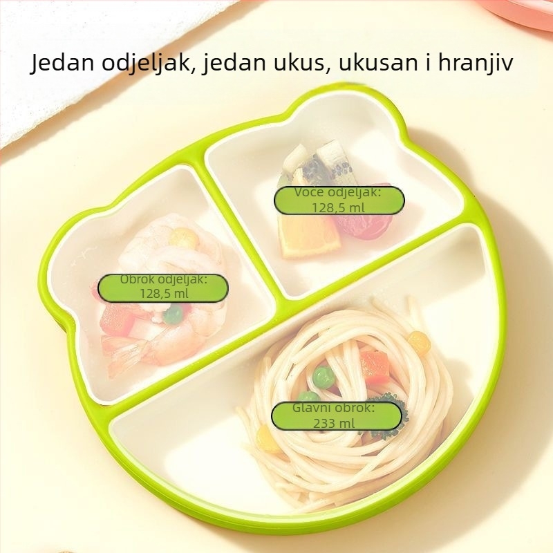 Silikonska dječja pločica s integriranom usisnom podlogom i 3 odjeljka, za djecu od 24 mjeseca