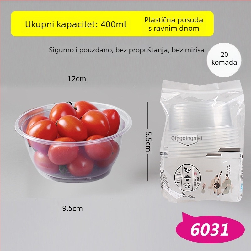 Jednokratna kutija za obrok, PP materijal, mikrotalasna kompatibilnost, 20 komada, kvaliteta hrane