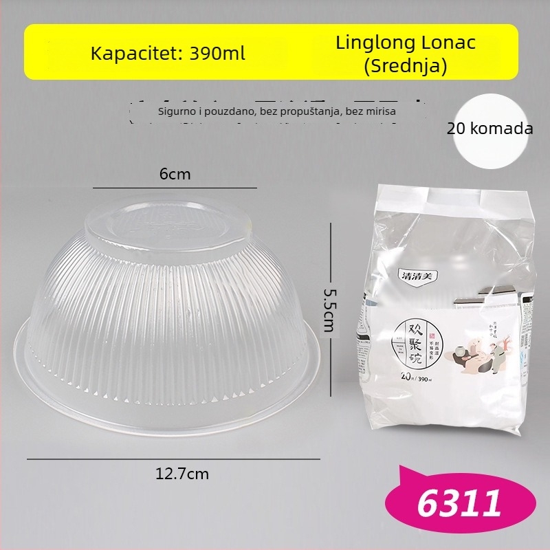 Jednokratna kutija za obrok, PP materijal, mikrotalasna kompatibilnost, 20 komada, kvaliteta hrane