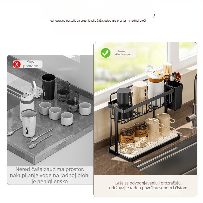 Stalak za čaše od nehrđajućeg čelika, stolni dvostruki držač čaša, bez bušenja, 150 g