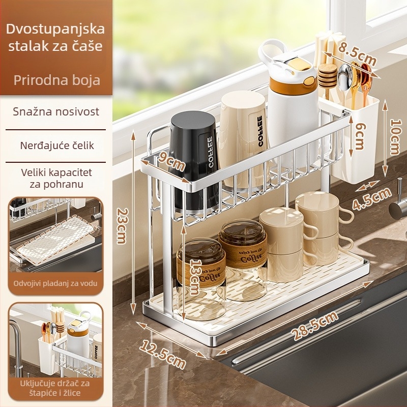 Stalak za čaše od nehrđajućeg čelika, stolni dvostruki držač čaša, bez bušenja, 150 g