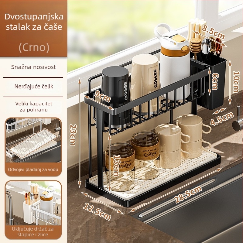 Stalak za čaše od nehrđajućeg čelika, stolni dvostruki držač čaša, bez bušenja, 150 g