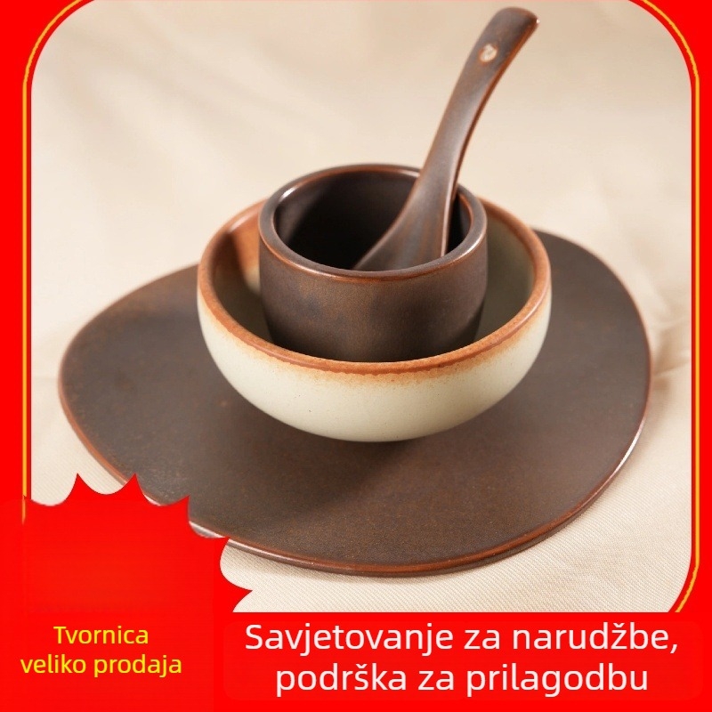 Porcelanski set posuđa u planinskom stilu za restoran s hot pot — 5-dijelni komplet šalice, zdjele i tanjura, glazirana površina, mogućnost otiska logotipa, prilagodljiv