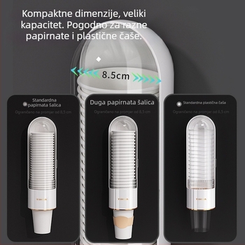 Držač čaša za zid — plastični, bez bušenja, težina 210 g, specifikacije S35001.