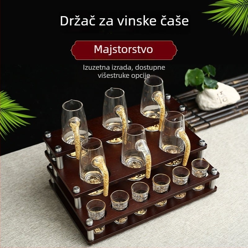 Držač za čaše za vino od drveta, završna obrada crni orah, kreativno skladištenje pića, visok stalak za čaše