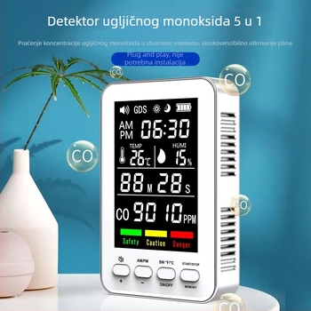 Prijenosni alarm za ugljični monoksid uz mjerenje temperature i vlage te kvalitete zraka – pet u jednom kućnom uređaju