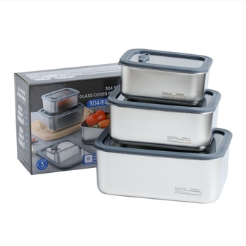 304 nehrđajući čelik, posuda za hranu s prozirnim staklenim poklopcem, hermetički zatvorena pravokutna kutija za obrok, prehrambena kvaliteta, kapacitet 1–4 L, za rezance i knedle