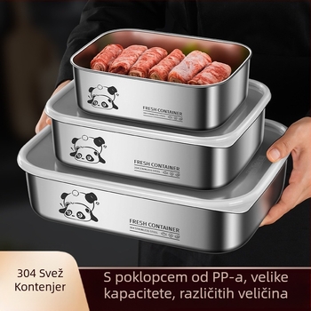 Pravokutna kutija za ručak od 304 nehrđajućeg čelika s poklopcem, prehrambena kvaliteta, velika kapaciteta, zatvorena i prenosiva