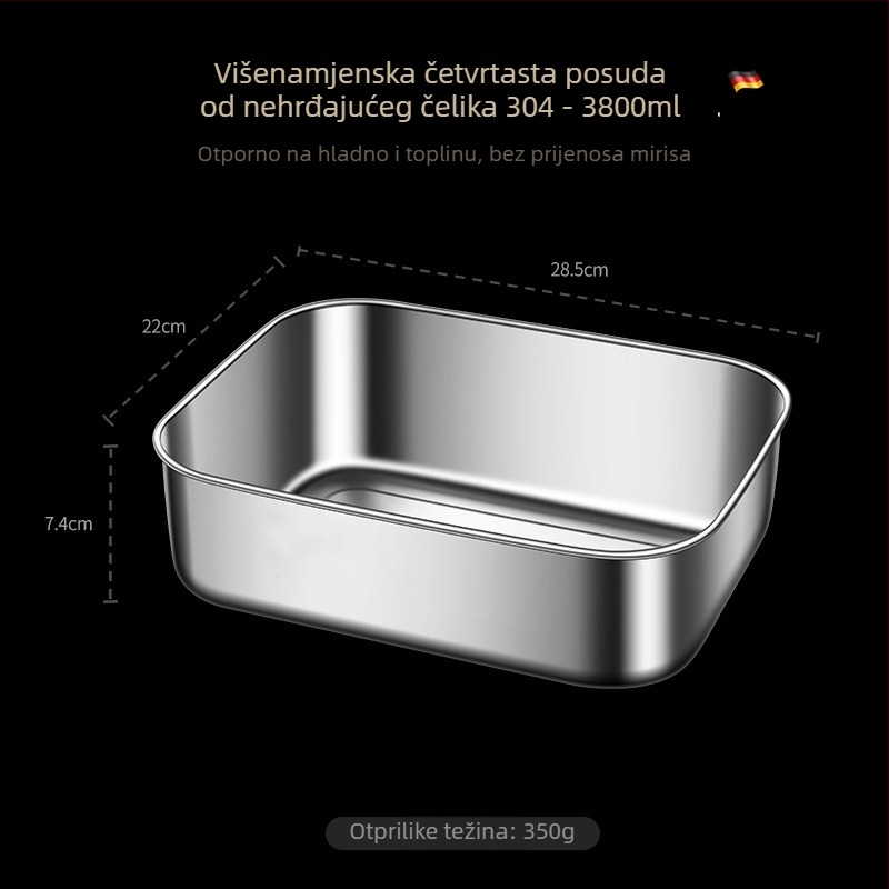 Pravokutna kutija za ručak od 304 nehrđajućeg čelika s poklopcem, prehrambena kvaliteta, velika kapaciteta, zatvorena i prenosiva