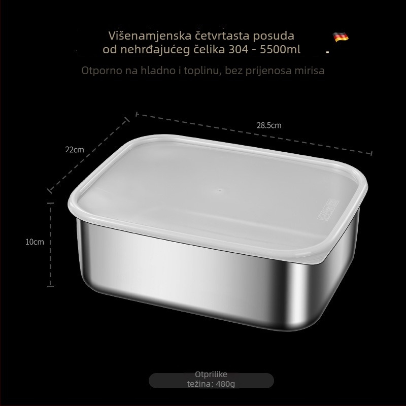 Pravokutna kutija za ručak od 304 nehrđajućeg čelika s poklopcem, prehrambena kvaliteta, velika kapaciteta, zatvorena i prenosiva