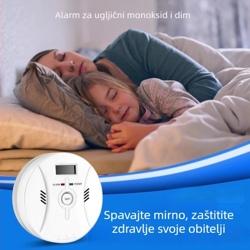 2-u-1 detektor CO i dima – zidni, bežični pametni senzor, pokrivenost do 30 m², točnost 99,5%, napajanje DC 9V baterijom
