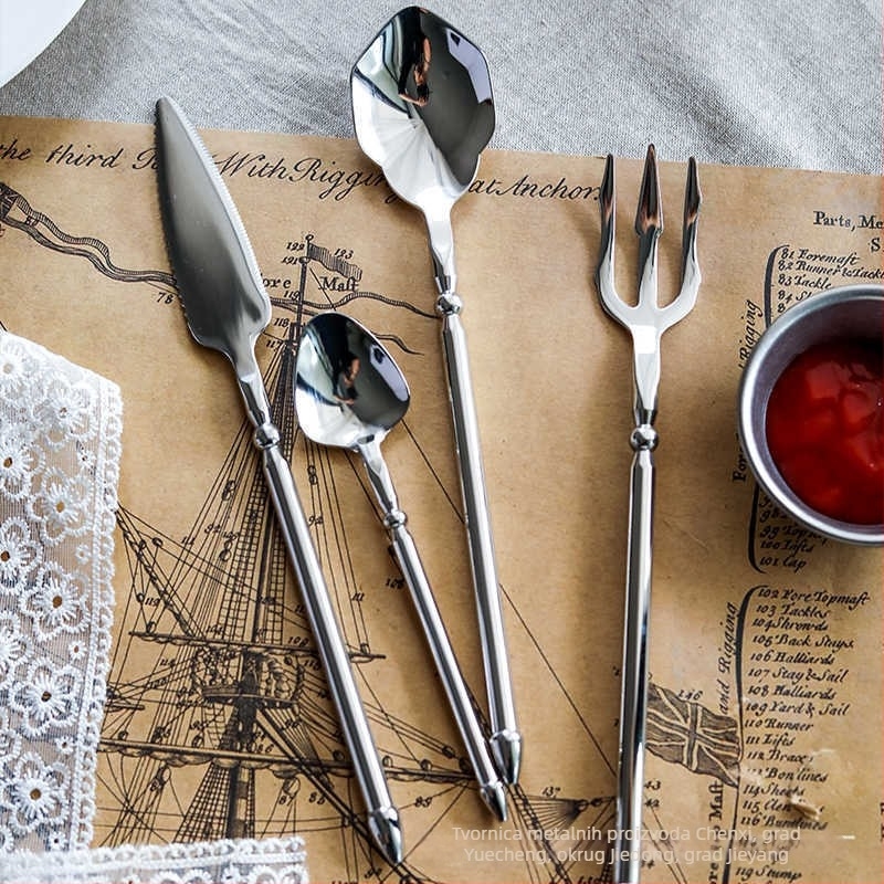 Set noža, vilice, žlice i žličice za čaj od 304 nehrđajućeg čelika, nordijski stil, moderni minimalistički dizajn, ogledno polirani završni sloj