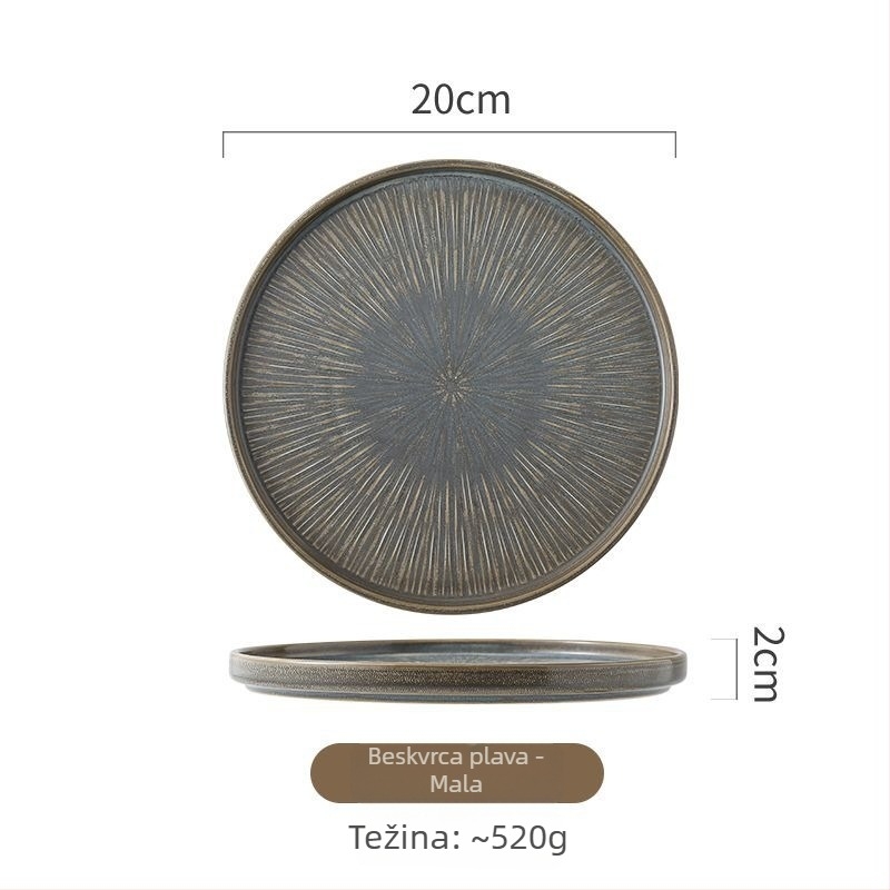 Porcelanski plosnati tanjur, prugasti uzorak, okruglog oblika, japanski stil