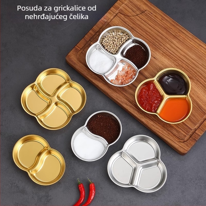 Posuda od nehrđajućeg čelika za umake s tri ili četiri odjeljka