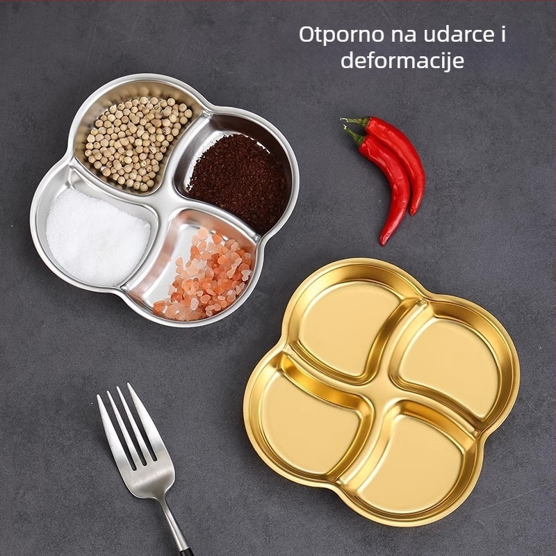 Posuda od nehrđajućeg čelika za umake s tri ili četiri odjeljka