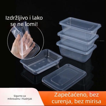 Pravokutna jednokratna kutija za obrok s poklopcem, PP materijal, za dostavu, mikrovalno sigurna, 300 setova