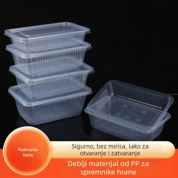 Pravokutna jednokratna kutija za obrok s poklopcem, PP materijal, za dostavu, mikrovalno sigurna, 300 setova