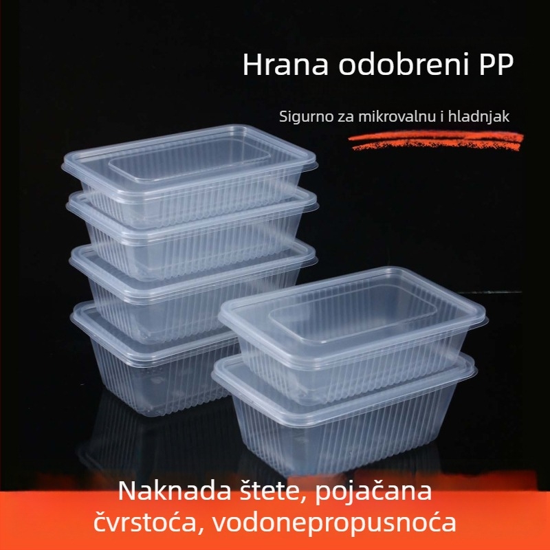 Pravokutna jednokratna kutija za obrok s poklopcem, PP materijal, za dostavu, mikrovalno sigurna, 300 setova
