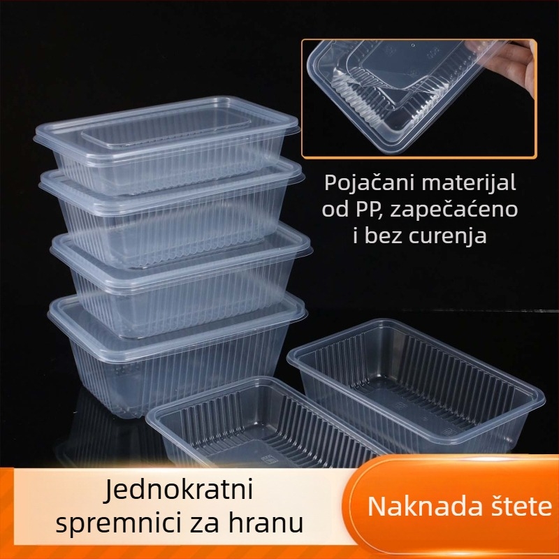 Pravokutna jednokratna kutija za obrok s poklopcem, PP materijal, za dostavu, mikrovalno sigurna, 300 setova