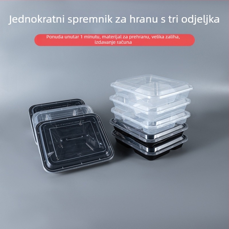 Jednokratna kutija za ručak od PP-a, četvrtastog oblika, mikrovalna sigurnost, mogućnost tiskanja logotipa i prilagodbe