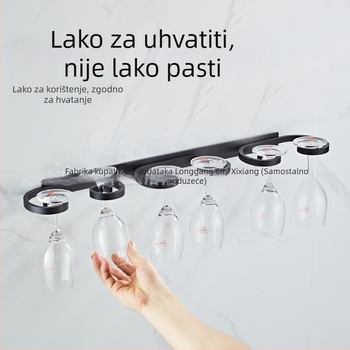 Zidni držač za čaše za vino, bez bušenja, s obrnutim držanjem, Nordic stil, od Space aluminija, 1–3 pretinca