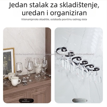Zidni držač za čaše za vino, bez bušenja, s obrnutim držanjem, Nordic stil, od Space aluminija, 1–3 pretinca