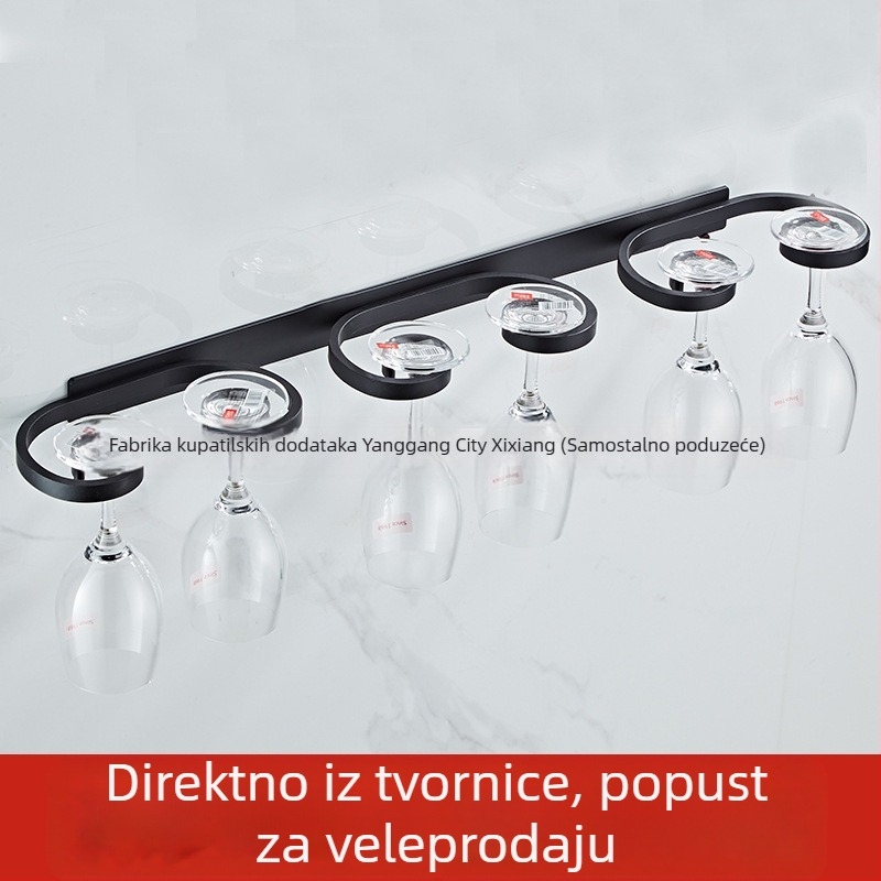 Zidni držač za čaše za vino, bez bušenja, s obrnutim držanjem, Nordic stil, od Space aluminija, 1–3 pretinca