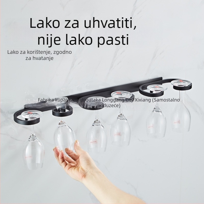 Zidni držač za čaše za vino, bez bušenja, s obrnutim držanjem, Nordic stil, od Space aluminija, 1–3 pretinca