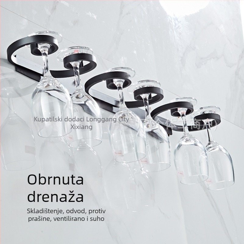 Zidni držač za čaše za vino, bez bušenja, s obrnutim držanjem, Nordic stil, od Space aluminija, 1–3 pretinca