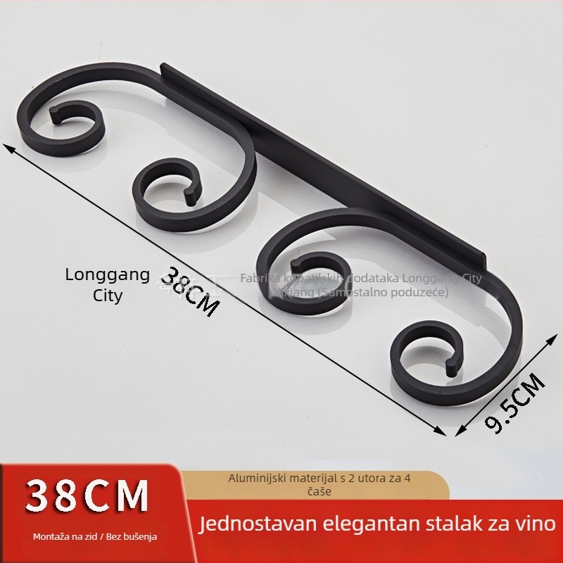 Zidni držač za čaše za vino, bez bušenja, s obrnutim držanjem, Nordic stil, od Space aluminija, 1–3 pretinca