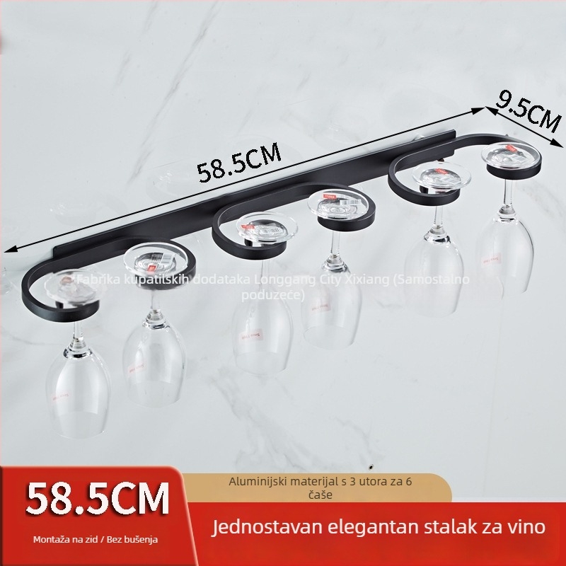 Zidni držač za čaše za vino, bez bušenja, s obrnutim držanjem, Nordic stil, od Space aluminija, 1–3 pretinca