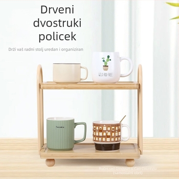 Drveni dvodijelni stolni organizator za pohranu, višenamjenski organizator za kuhinju, čajnu posudu i čaše, moderan minimalistički dizajn