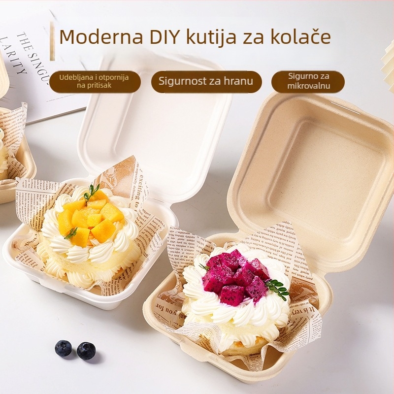 Jednokratna kutija za burgere od celuloznog pulpa, četvrtasti oblik, debljina 0,6 mm, kapacitet 450 ml, biološki razgradiva