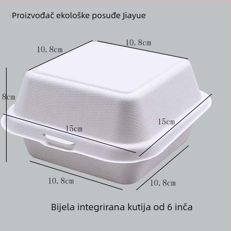 Jednokratna kutija za burgere od celuloznog pulpa, četvrtasti oblik, debljina 0,6 mm, kapacitet 450 ml, biološki razgradiva