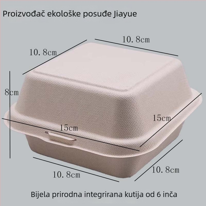 Jednokratna kutija za burgere od celuloznog pulpa, četvrtasti oblik, debljina 0,6 mm, kapacitet 450 ml, biološki razgradiva