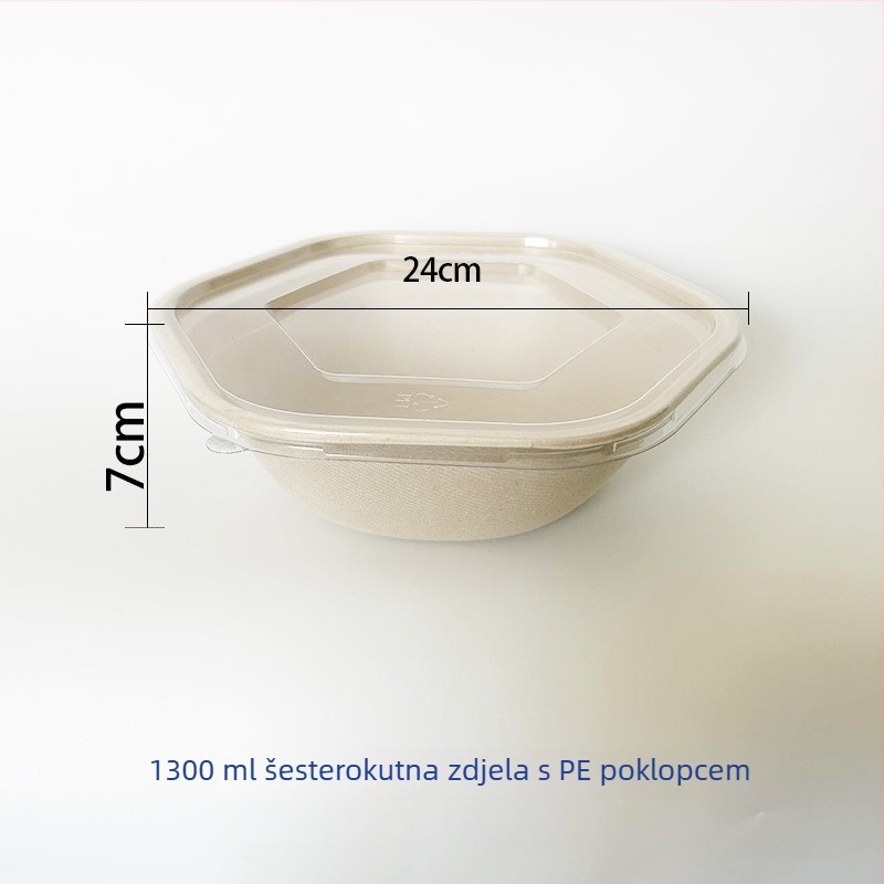Jednokratna šestougaona kutija za obrok od papirnog pulpa, biološki razgradiva, debljina 0,03 mm, kapacitet 700/1100/1300/1600 ml