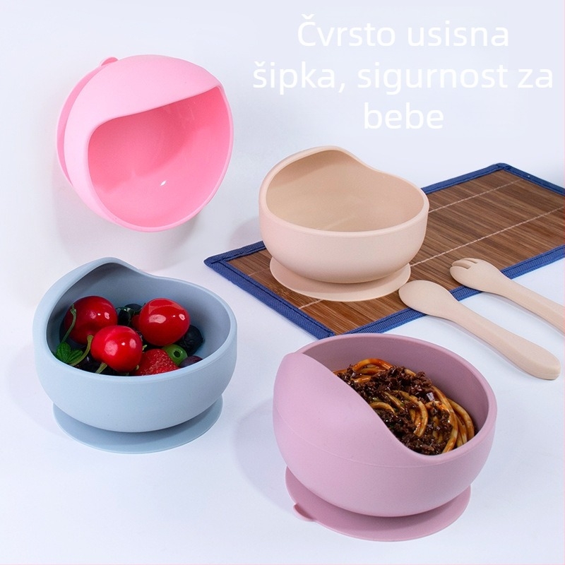 Silikonska zdjela za bebe s integriranom prisavom, jednoslojna protuklizna zdjela za hranjenje (6+ mjeseci)