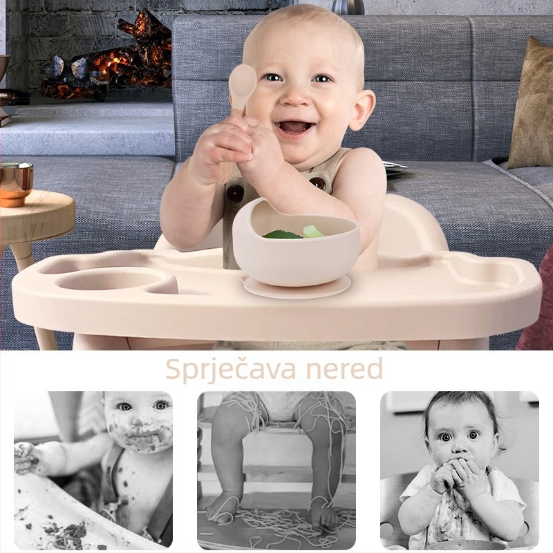 Silikonska zdjela za bebe s integriranom prisavom, jednoslojna protuklizna zdjela za hranjenje (6+ mjeseci)
