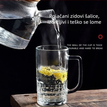 Set čaša od stakla s ručkom za pivo i čaj — soda-lime staklo, jednostavan stil, sa slamkom, prenosno, leden uzorak