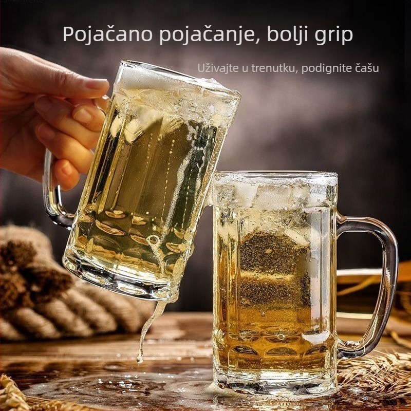 Set čaša od stakla s ručkom za pivo i čaj — soda-lime staklo, jednostavan stil, sa slamkom, prenosno, leden uzorak